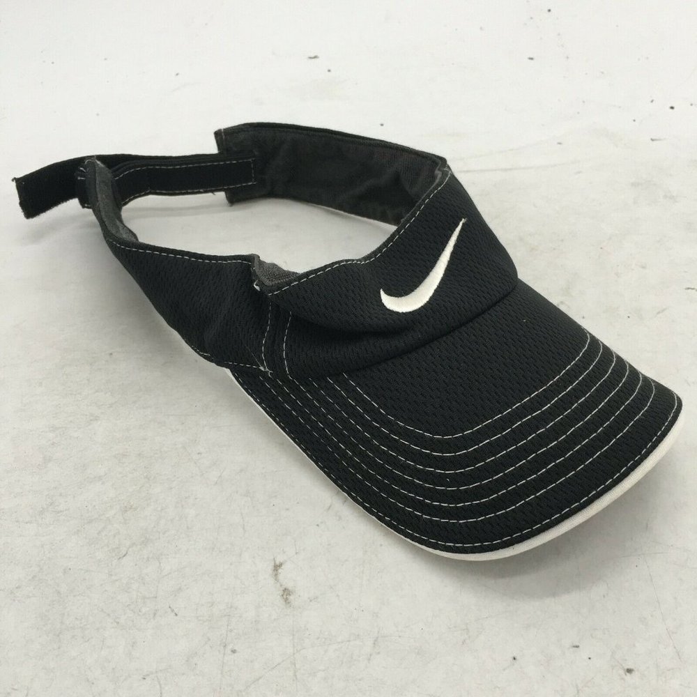 Nike Visor Cap Hat Black White Mens One Size Adjustable Curved Bill Casual/Golf